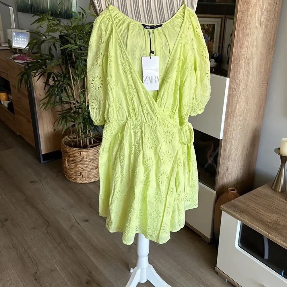 ZARA | Light Yellow | OPENWORK EMBROIDERED DRESS - Picture 11 of 13